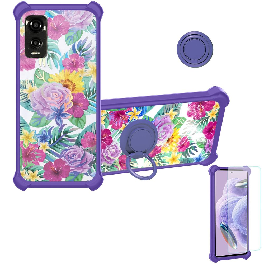 Case for DIALN X65 Case Compatible with DIALN X65 Phone Case Cover [with Tempered Glass Screen Protector][Ring Support][Colorful Reflect Light] IMDZ-HUA1