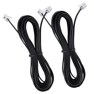YEKIM 2 Pack Black Phone Line Cord 15 Feet Telephone Extension Cord Cable Male to Male RJ11 6P2C Pin Plug Line Wire Landline