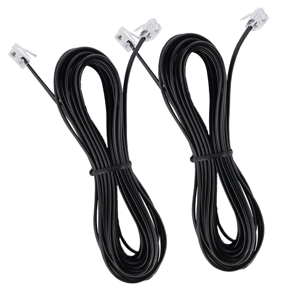 YEKIM 2 Pack Black Phone Line Cord 15 Feet Telephone Extension Cord Cable Male to Male RJ11 6P2C Pin Plug Line Wire Landline