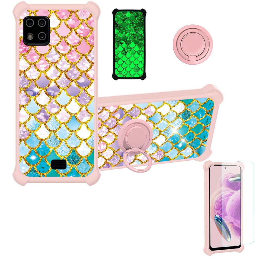 jioeuinly Case for Lush Mint L1582C Case Compatible with Lush Mint L1582C Phone Case Cover [with Tempered Glass Screen Protector][Ring Support][Gold Glitter+Luminous] JSF-YL