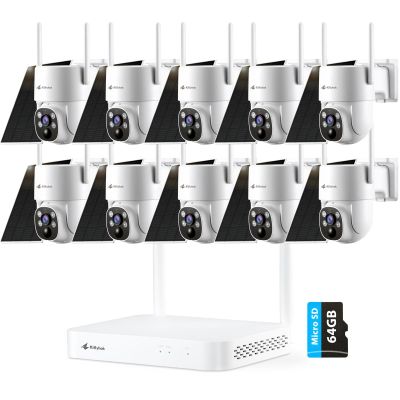 Kittyhok Solar Security Camera System Wireless Outdoor | 10pcs 2K Ultr Pan Tilt Home Solar Security Camera with Human Detection, Spotlight | 10CH Smart NVR, 60 Days Local Storage, 0 Monthly Fee