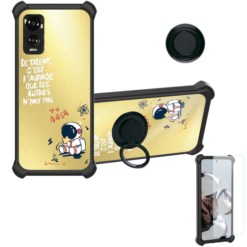 Case for DIALN X65 Case Compatible with DIALN X65 Phone Case Cover [with Tempered Glass Screen Protector][Ring Support][Golden Reflect Light] DJH-YHY