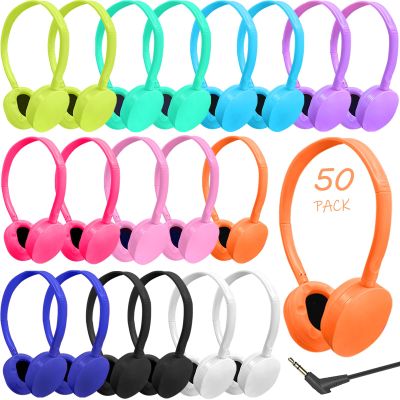 Ladont 50 Pack Bulk Headphones for Classroom School Kids, Durable Wholesale Kids Headphones for Student Boys Girls Adults,3.5mm Jack for Computer Kindle Chromebook(10 Color)