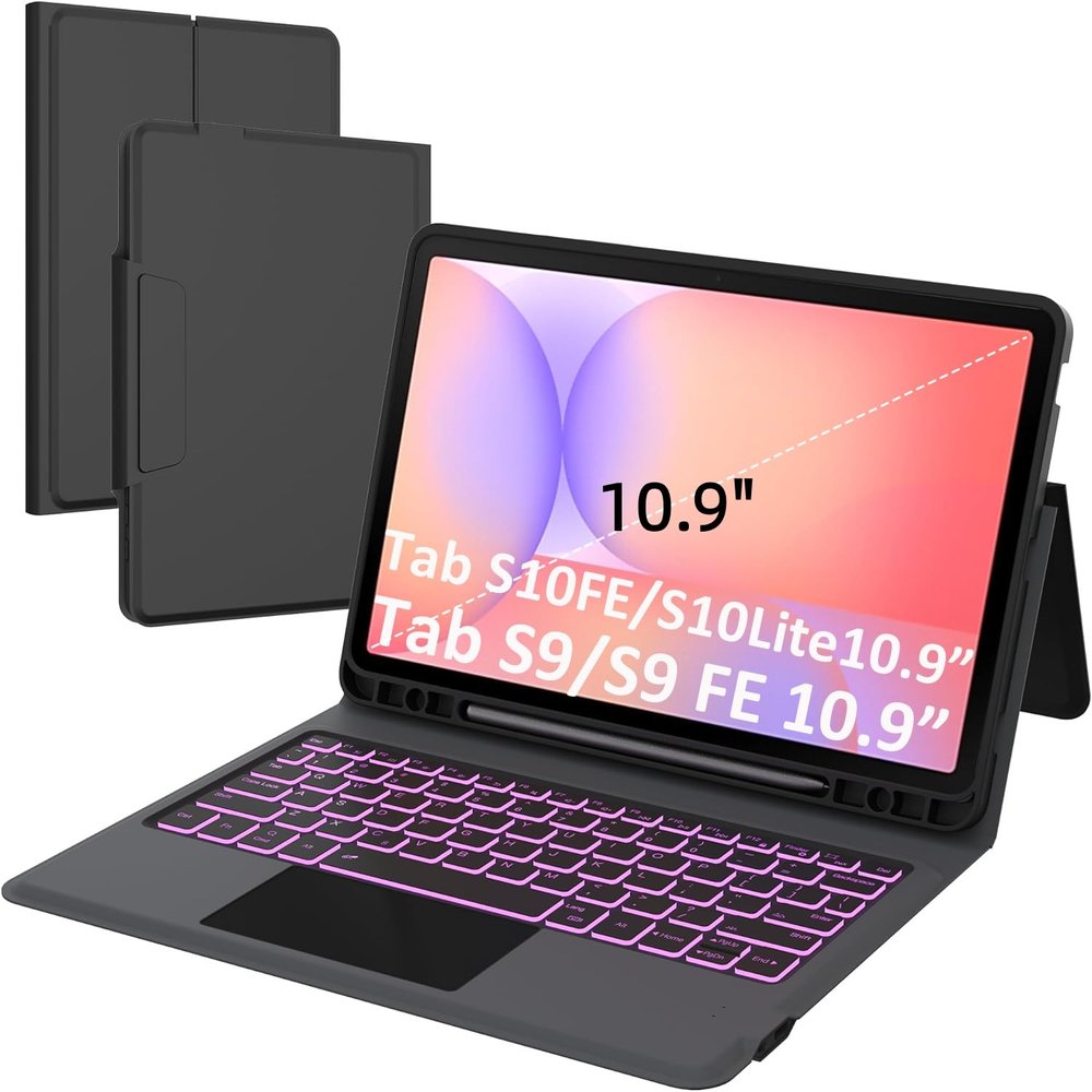 for Samsung Galaxy Tab S10 Lite S10 FE/S9 FE 10.9"/S9 Keyboard Case: 7 Colors Backlit Smart Trackpad Keyboard for Samsung Tab S10 Lite/S10FE 2025 - Wireless Key board Tablet Book Cover with Pen Holder