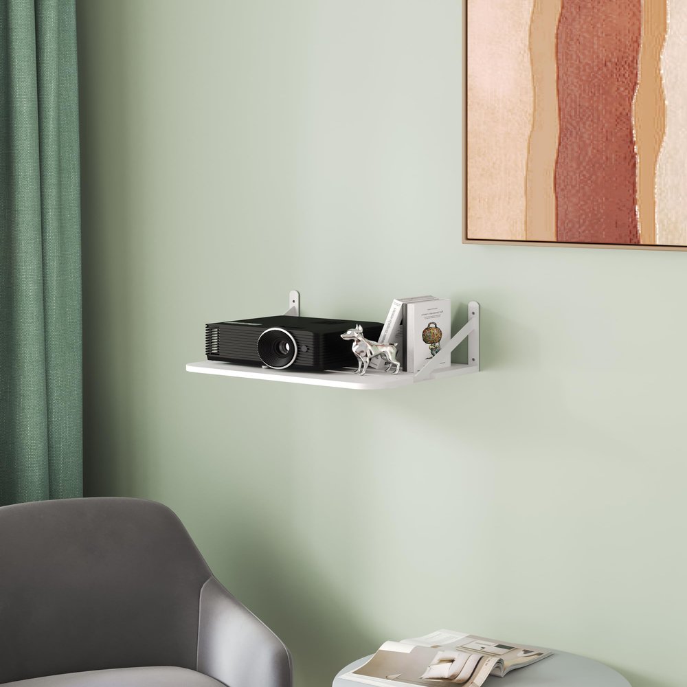 AREAJD Small Mini Projector Shelf, Modem Shelf, Router Shelf, Floating Projector Wall Mount, Projector Shelf for Wall, Holder Stand Accessories White