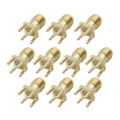 10Pcs/lot SMA Female PCB Edge Panel Mount 4Pin Solder Connector Straight Vertical Thru R/F Coaxial Adapter