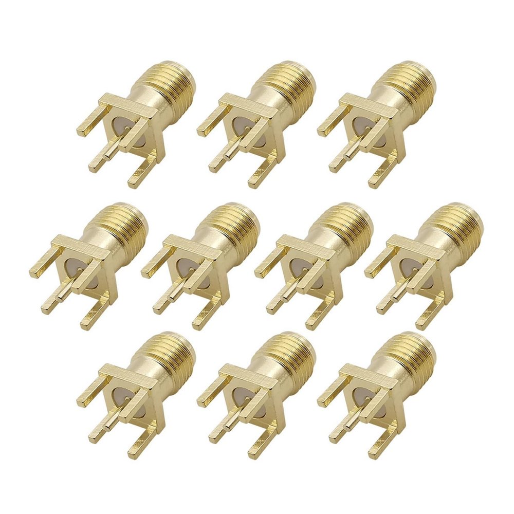 10Pcs/lot SMA Female PCB Edge Panel Mount 4Pin Solder Connector Straight Vertical Thru R/F Coaxial Adapter
