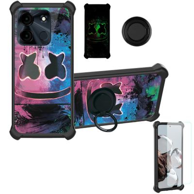 Aroepurt Case for Itel A60s Case Compatible with Itel A60s Phone Case Cover [with Tempered Glass Screen Protector][Hard PC + Soft Silicone][Ring Support] [Luminous Effect] YGH-BQ