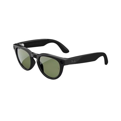 Ray-Ban Meta (Gen 1), Headliner, Shiny Black | Smart AI Glasses for Men, Women 12 MP Camera, Open-Ear Speakers for Audio, Video Recording and Bluetooth Polarized Green Lenses Wearable Technology
