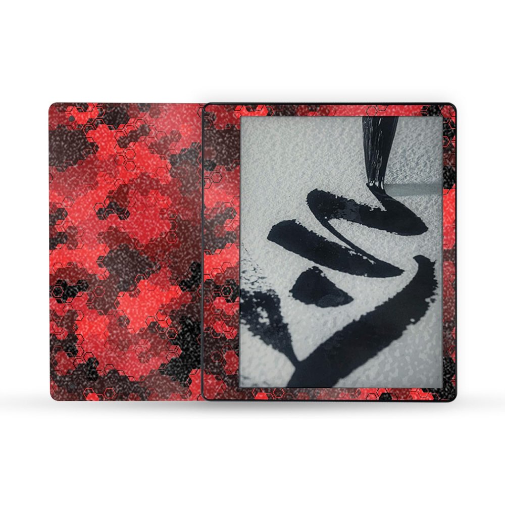 MightySkins Glossy Glitter Skin Compatible with Amazon Kindle Scribe (2022) Full Wrap - Red Hexa Camo | Protective High-Gloss Glitter Finish | Easy to Apply | Made in The USA