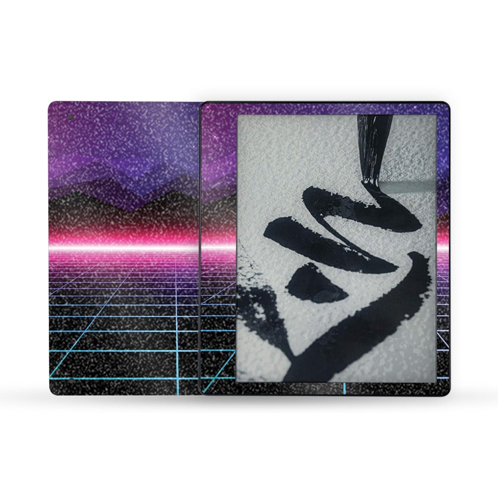 MightySkins Glossy Glitter Skin Compatible with Amazon Kindle Scribe (2022) Full Wrap - Synthwave | Protective High-Gloss Glitter Finish | Easy to Apply | Made in The USA