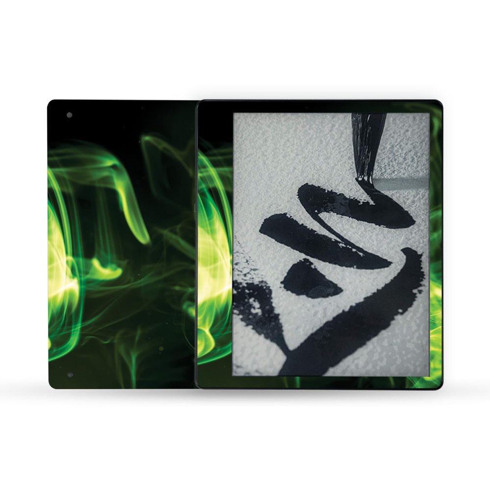 MightySkins Skin Compatible with Amazon Kindle Scribe (2022) Full Wrap - Green Mystic Flames | Protective, and Unique Vinyl Decal wrap Cover | Easy to Apply | Made in The USA