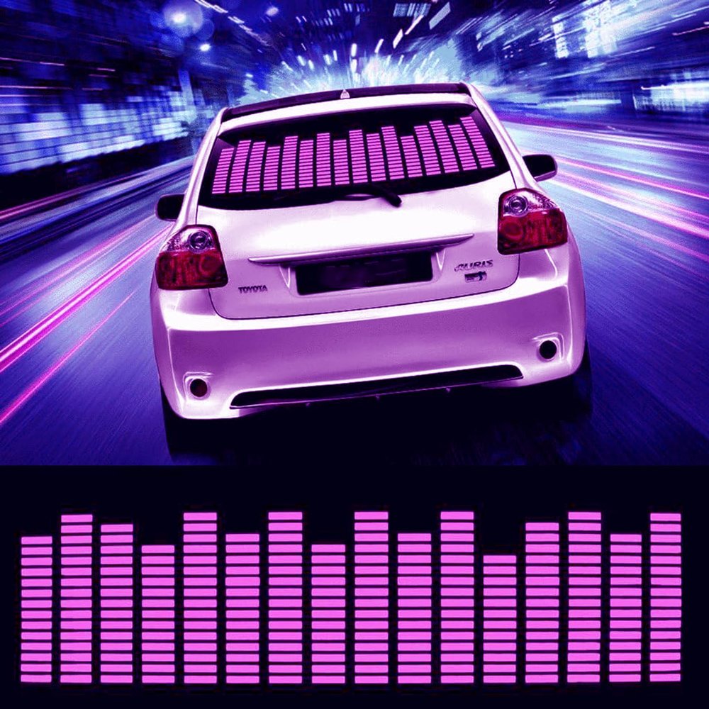 WONFAST Sound Music Beat Activated Sensor Car Sticker Equalizer Glow Rhythm LED Flash Light Audio Voice Rhythm Lamp,90X25cm (Pink Purple)