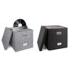 Woodoulogy 2Pack Vinyl Record Storage Box for 50+ Single LPs, Stackable Albums Crate with Lid, Player Music Collection Holder, Document Folder Cabinet Organizer Case with Handle-Grey and Black view 1