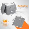 Woodoulogy 2Pack Vinyl Record Storage Box for 50+ Single LPs, Stackable Albums Crate with Lid, Player Music Collection Holder, Document Folder Cabinet Organizer Case with Handle-Grey and Black view 2