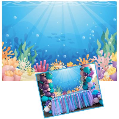 10x6.5ft Under The Sea Backdrop Colorful Reefs and Algae Decoration Underwater World Backdrops Sun Ray Ocean Photography Background Baby Kids Sea Theme Party Cake Table Banner
