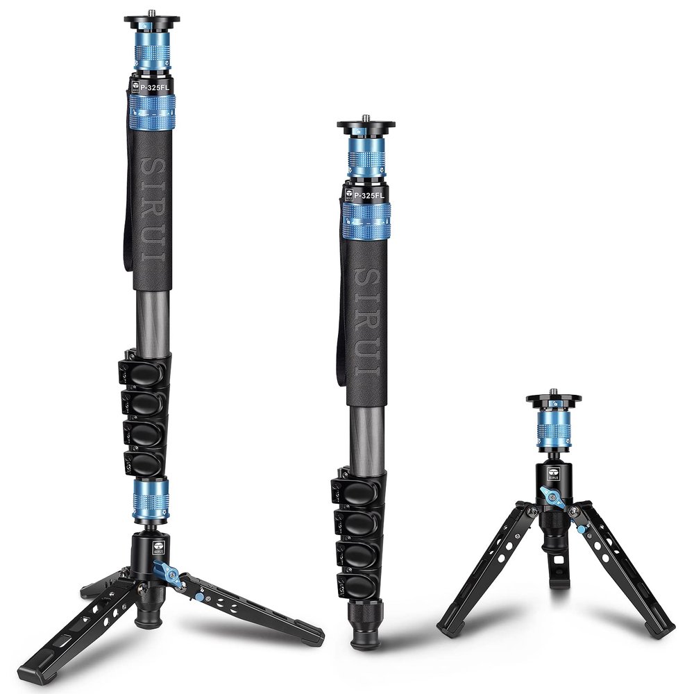 SIRUI Carbon Fiber Monopod with Feet, 67" Camera Monopod for Travel, Portable & Lightweight, Max Load 22lbs/10kg, 360 Panorama, Modular 3 in 1 (P-325FL)
