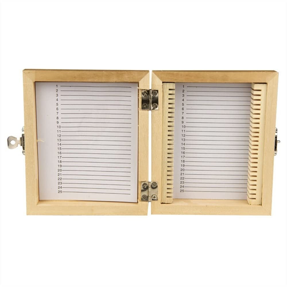 VAKUUM Lab Microscope Slides Wooden Microscope Slides Box, 25pcs Slides Storage Box Holder Case Microscope Parts