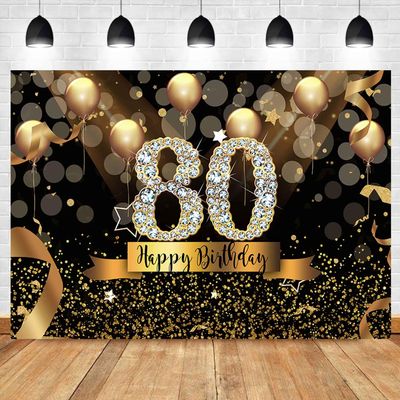 Sensfun Happy 80th Birthday Backdrop for Men Women Glitter Black and Gold Balloons Photography Background for 80th Birthday Party Decorations Shining Diamond 80 Years Old Photo Booth Banner 10x8ft
