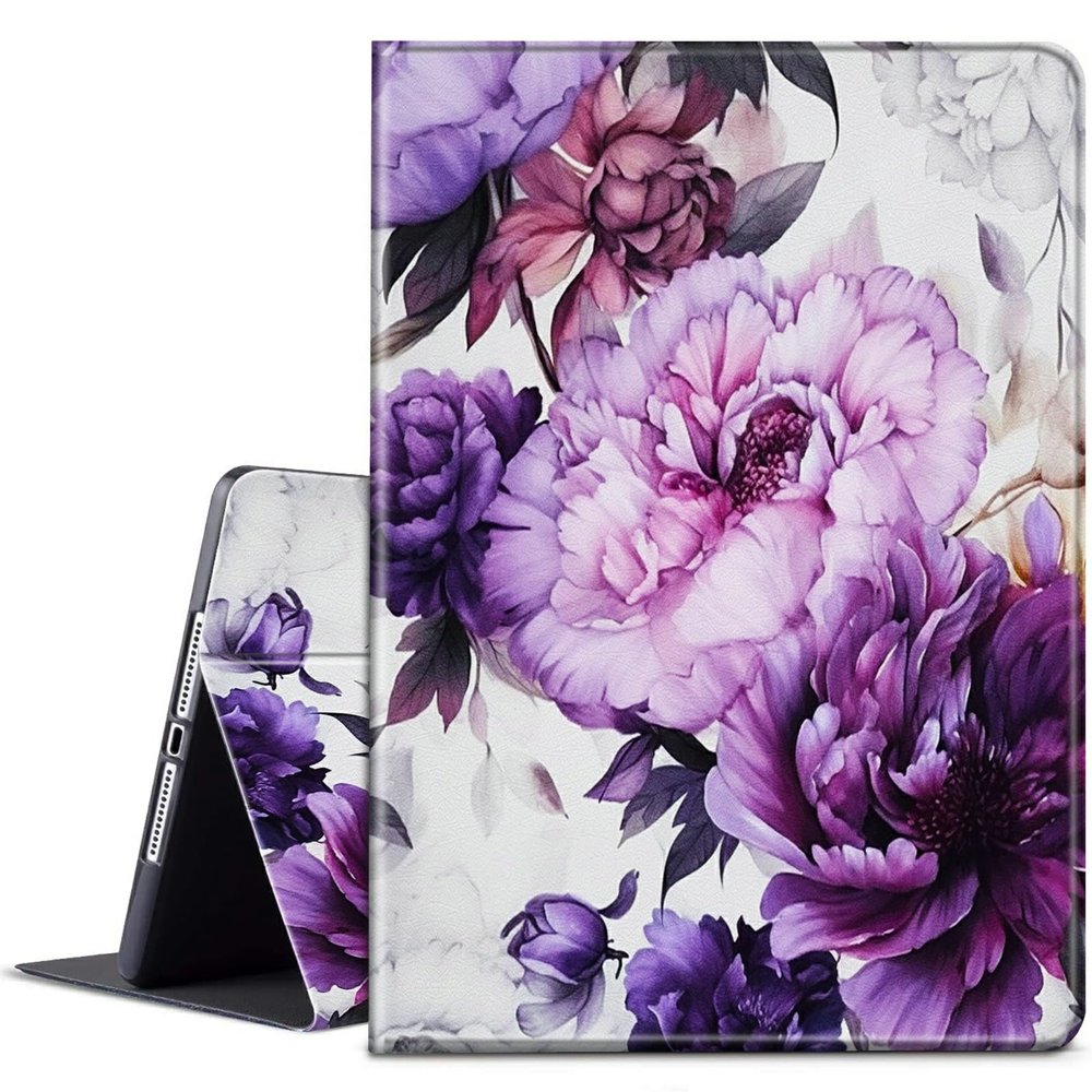 BPQOJB for Microsoft Surface GO 3/GO 2 Case with Adjustable Stand & Auto Wake/Sleep PU Leather Slim Smart Protect Cover - Purple Flowers