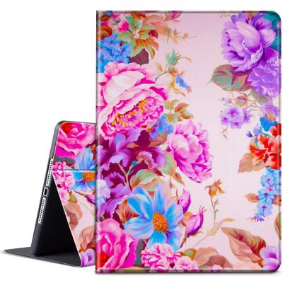 BPQOJB for Microsoft Surface GO 3/GO 2 Case with Adjustable Stand & Auto Wake/Sleep PU Leather Slim Smart Protect Cover - Art Flowers