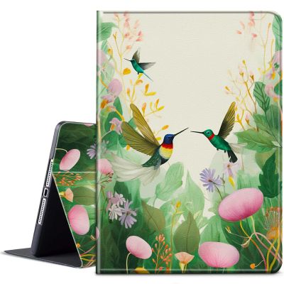 BPQOJB for Microsoft Surface GO 3/GO 2 Case With Adjustable Stand & Auto Wake/Sleep PU Leather Slim Smart Protect Cover - Hummingbird Flower and Plant