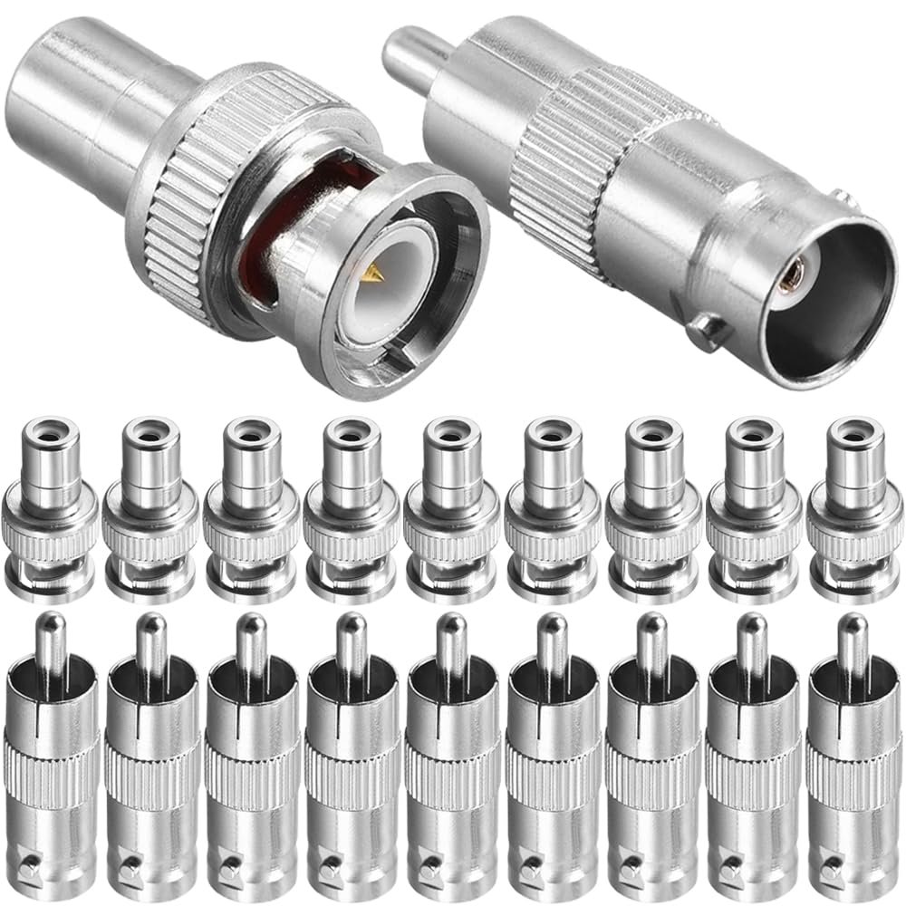 DKARDU BNC to RCA Adapter, RCA Male Plug to BNC Female Plug Connector with RCA Female Plug to BNC Male Plug Connector, Coaxial Coax RG6 Adapter Kit for CCTV (20 Pack)