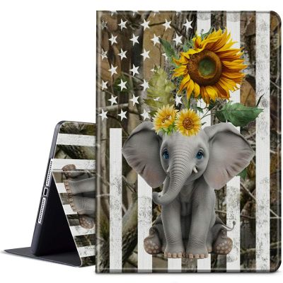 BPQOJB for Kindle Scribe Case with Adjustable Stand & Auto Wake/Sleep PU Leather Slim Smart Protect Cover Tablet Case for Kindle Scribe 10.2 inch 2022 - American Flag Elephant Sunflower