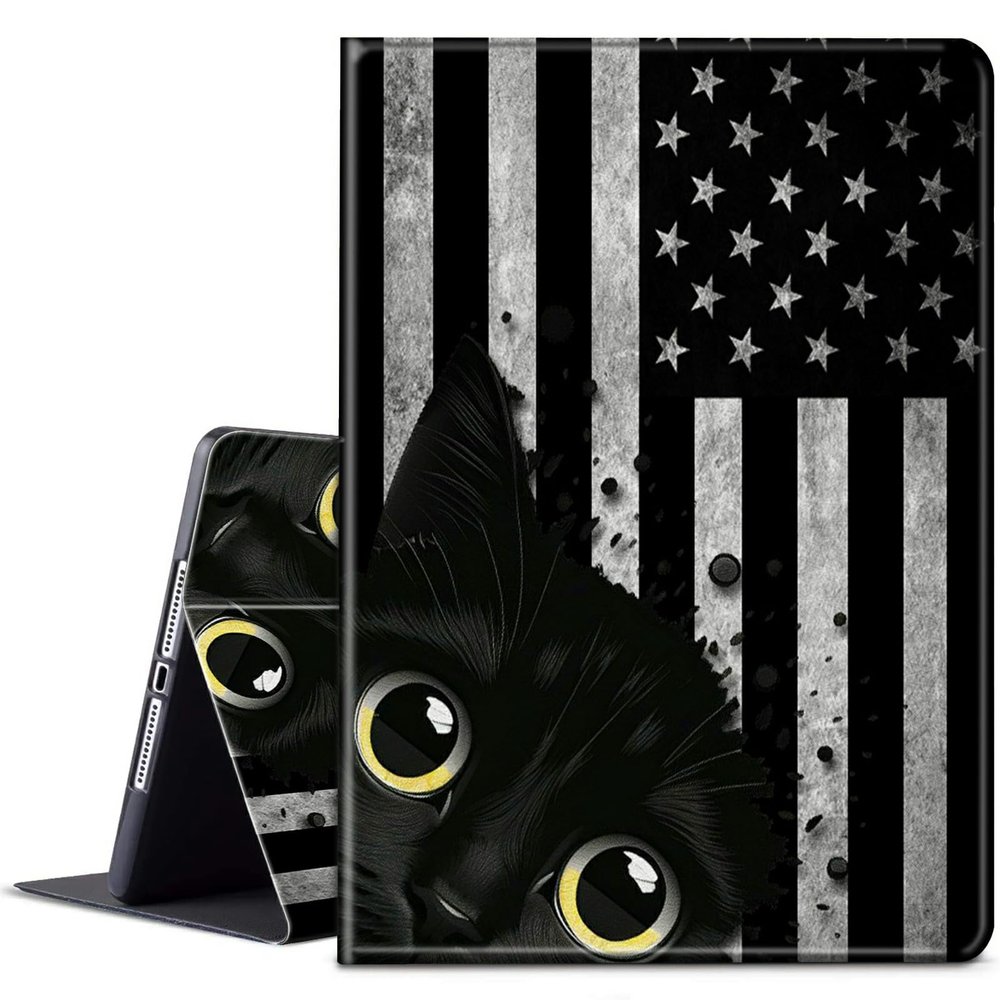 BPQOJB for Kindle Scribe Case with Adjustable Stand & Auto Wake/Sleep PU Leather Slim Smart Protect Cover Tablet Case for Kindle Scribe 10.2 inch 2022 - American Flag Black Cat