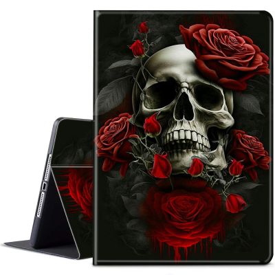 BPQOJB for Kindle Scribe Case with Adjustable Stand & Auto Wake/Sleep PU Leather Slim Smart Protect Cover Tablet Case for Kindle Scribe 10.2 inch 2022 - Red Rose Skull