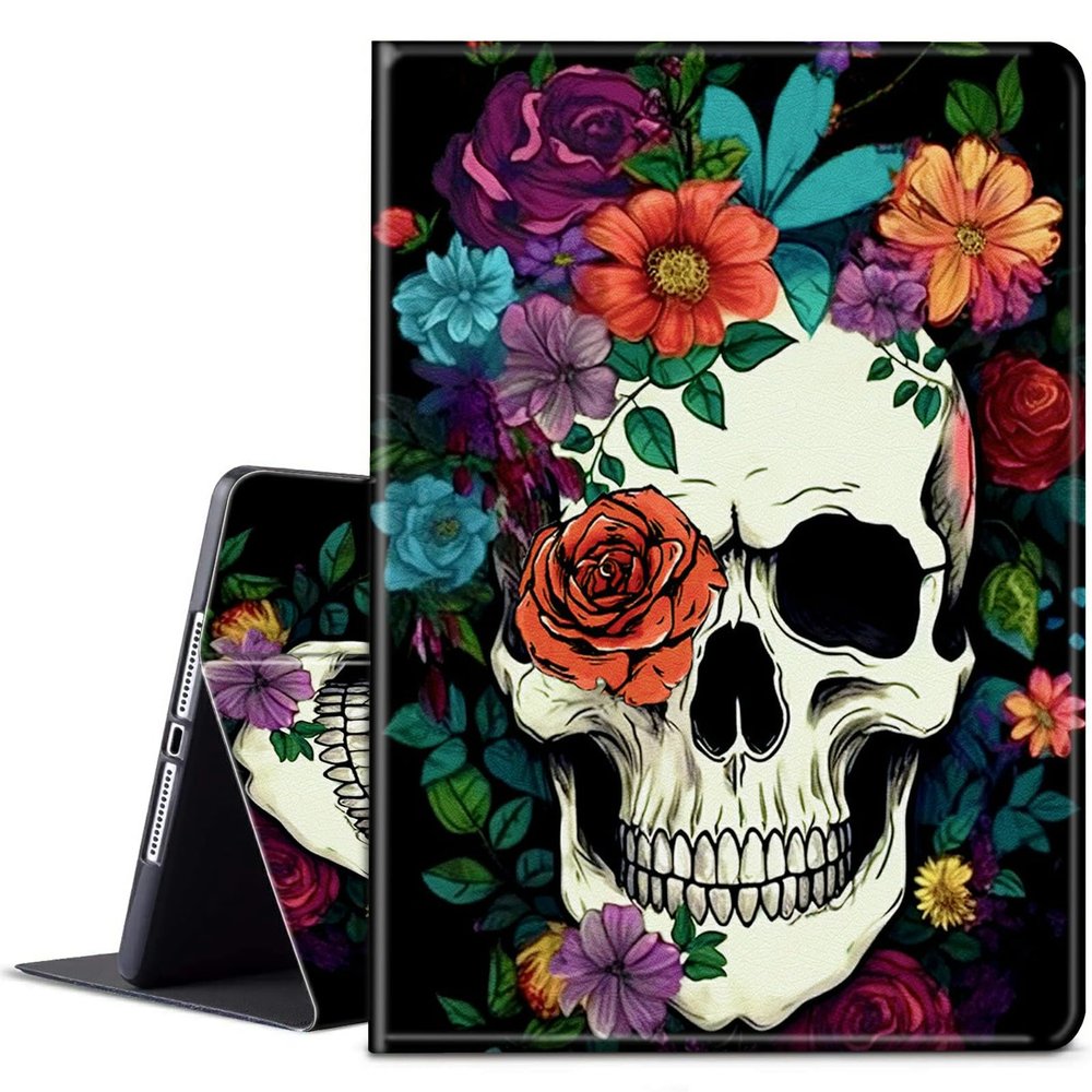 BPQOJB for Kindle Scribe Case with Adjustable Stand & Auto Wake/Sleep PU Leather Slim Smart Protect Cover Tablet Case for Kindle Scribe 10.2 inch 2022 - Cute Skull Flower