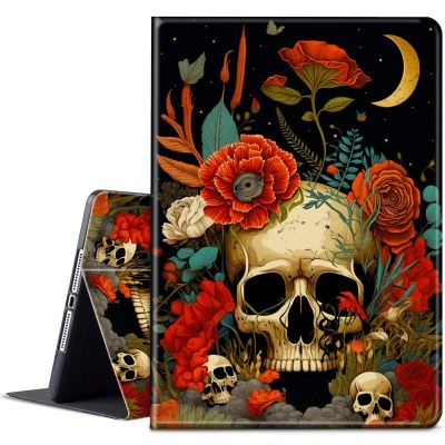 BPQOJB for Kindle Scribe Case with Adjustable Stand & Auto Wake/Sleep PU Leather Slim Smart Protect Cover Tablet Case for Kindle Scribe 10.2 inch 2022 - Red Fowers Skull