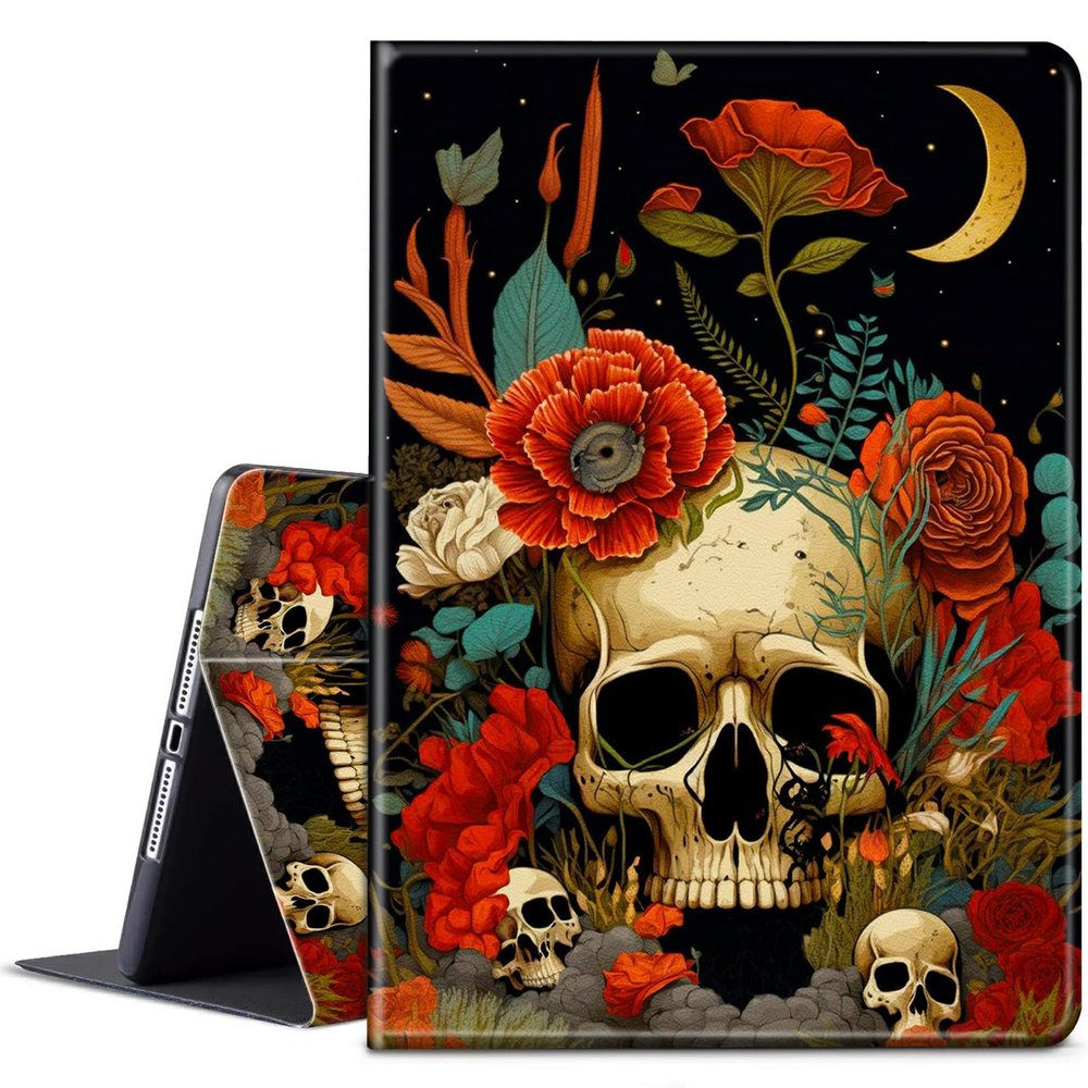 BPQOJB for Kindle Scribe Case with Adjustable Stand & Auto Wake/Sleep PU Leather Slim Smart Protect Cover Tablet Case for Kindle Scribe 10.2 inch 2022 - Red Fowers Skull