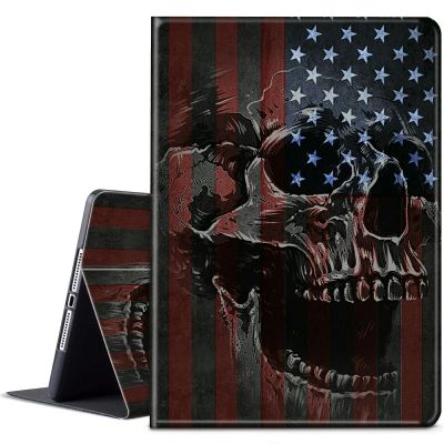 BPQOJB for Kindle Scribe Case with Adjustable Stand & Auto Wake/Sleep PU Leather Slim Smart Protect Cover Tablet Case for Kindle Scribe 10.2 inch 2022 - American Flag and Skull