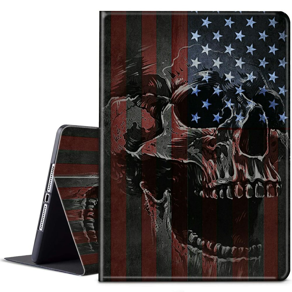 BPQOJB for Kindle Scribe Case with Adjustable Stand & Auto Wake/Sleep PU Leather Slim Smart Protect Cover Tablet Case for Kindle Scribe 10.2 inch 2022 - American Flag and Skull