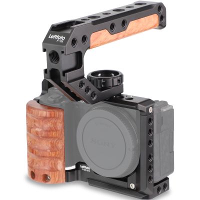 ZV-E10 Camera Cage with Wood Handle & Top Handle Kit with Cold Shoe and Quick Release Plate,Built-in Threaded Holes for Sony ZV-E10