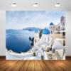 BELECO 5x3ft Fabric Greece Backdrop Greek Santorini Island Oia Village Houses Greece Scenery Aegean Sea Background Greece Themed Party Banner Greek Party Decorations Bridal Shower Photo Props view 1