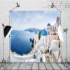 BELECO 5x3ft Fabric Greece Backdrop Greek Santorini Island Oia Village Houses Greece Scenery Aegean Sea Background Greece Themed Party Banner Greek Party Decorations Bridal Shower Photo Props view 4
