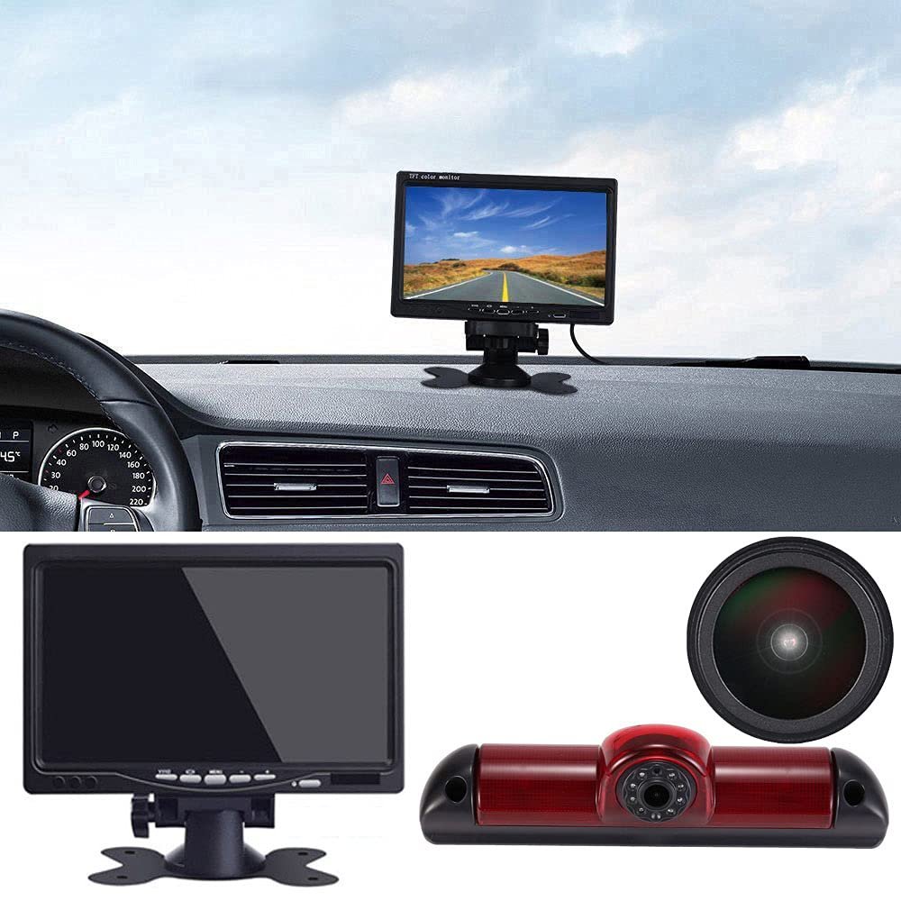 1280 * 720 Pixel Super HD Brake Light Backup Camera Set with 7 Inch LCD Monitor,Waterproof Night Vision Reversing Camera Replacement for Fiat Ducato X250 X290 Bus Kasten/Peugeot Boxter/Citroen Jumper