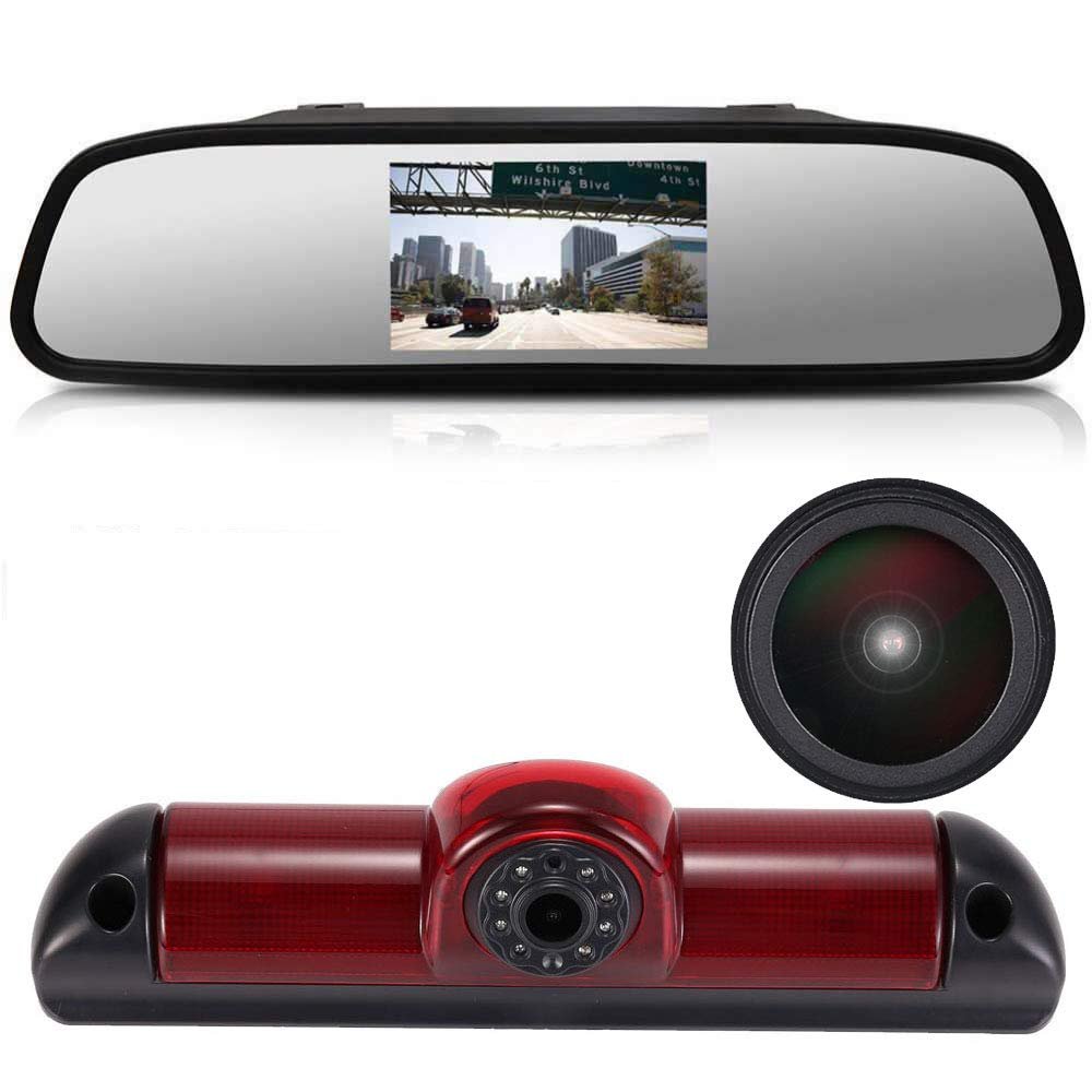 1280 * 720 pixel Super HD Brake Light Backup Camera Set with Rear-view Mirror Monitor, Night Vision Reversing Camera Replacement for Fiat Ducato X250 X290 Bus Kasten/Peugeot Boxter/Citroen Jumper