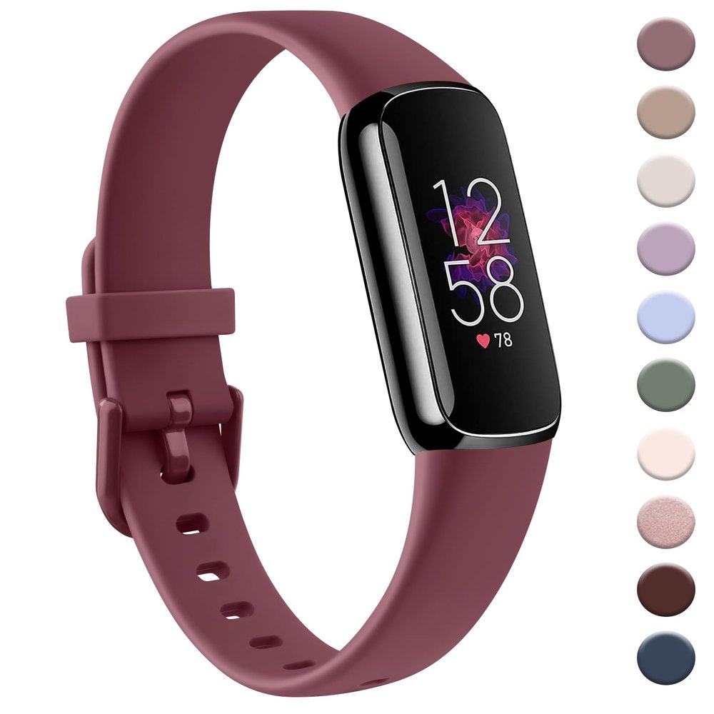 AK Sport Band Compatible with Fitbit Luxe Bands for Women Men, Soft Silicone Replacement Sport Straps Wristbands for Fitbit Luxe Fitness and Wellness Tracker (Small,Wine Red)