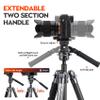Fotopro Carbon Fiber Tripod 65 Inch Travel Tripod for Camera with Fluid Head Ball Head Extendable Handle 2.95lb Lightweight Camera Tripods for DSLR Video Shooting Photography X-Airfly Video Grey view 3