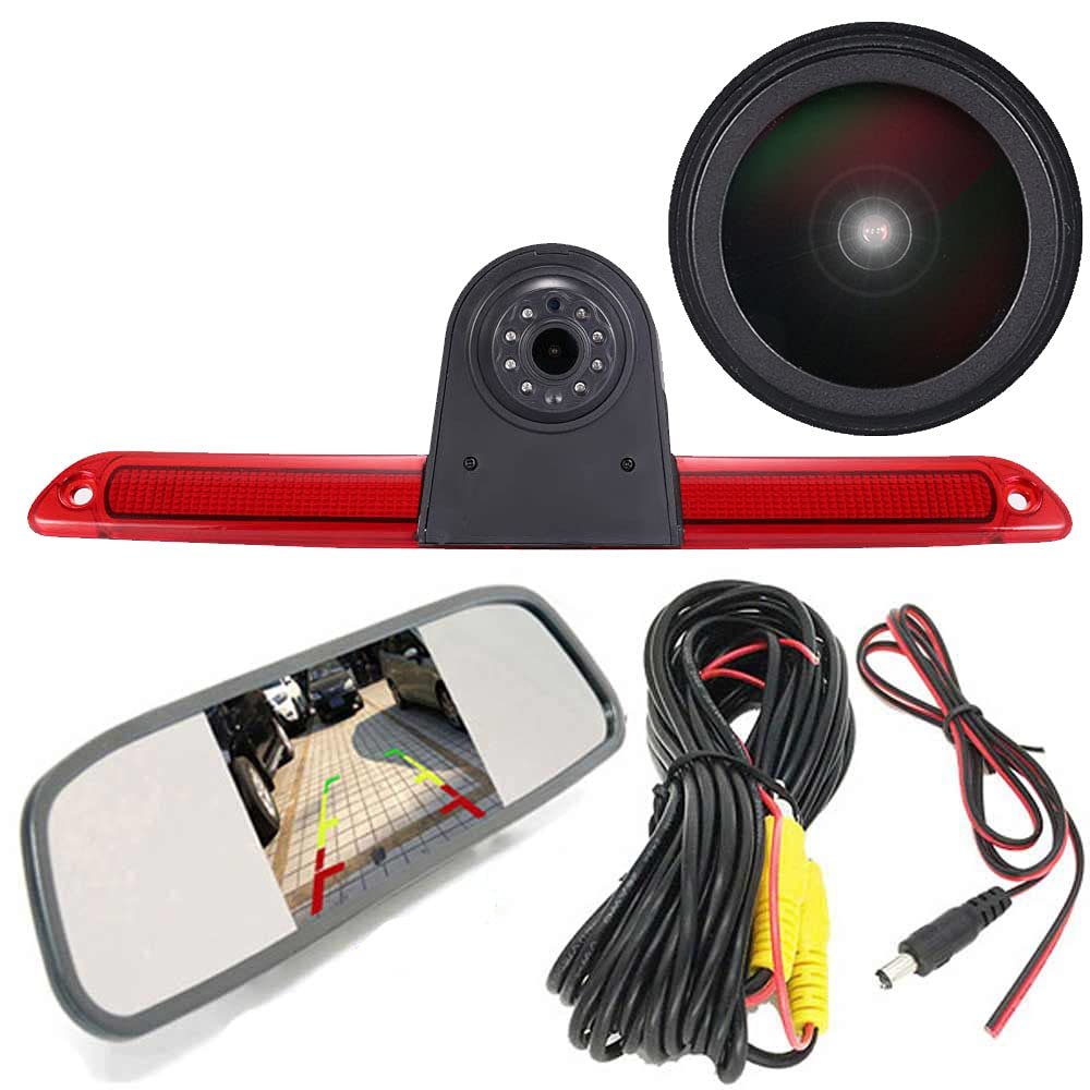 1280 * 720 Pixel Super HD Brake Light Camera Set with Rear-View Mirror Monitor, Night Vision Reversing Camera Replacement for Mercedes Sprinter W906 W907 W910 316 CDI/VW Crafter Caravelle 2007-2015