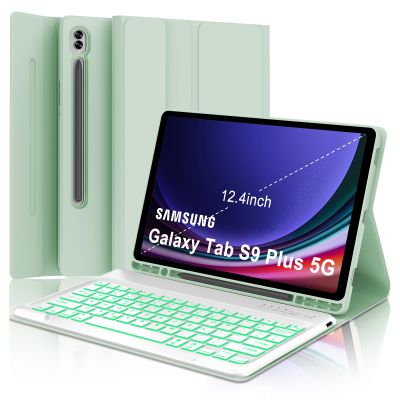 Keyboard Case for Samsung Galaxy Tab S10 Plus, Galaxy S9+ Plus Keyboard 12.4 inch, Magic Keyboard for Samsung S9 FE + Case, 7 Colors Backlit, Magnetic Detachable, Auto Sleep/Wake Up Smart Case (Green)