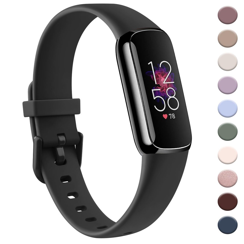 AK Sport Band Compatible with Fitbit Luxe Bands for Women Men, Soft Silicone Replacement Sport Straps Wristbands for Fitbit Luxe Fitness and Wellness Tracker (Large,Black)