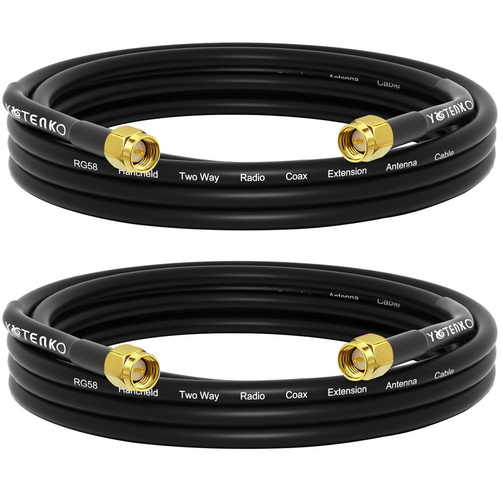 YOTENKO RG58 Coaxial Cable SMA Male to Male Cable 10FT 2-Pack, SMA Male Adapter Extension Antenna Cable, 50 ohm Coax Low Loss for LAN RTL SDR Dongle ADS-B GPS Receiver