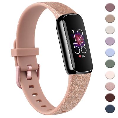 AK Sport Band Compatible with Fitbit Luxe Bands for Women Men, Soft Silicone Replacement Sport Straps Wristbands for Fitbit Luxe Fitness and Wellness Tracker (Large,Glistening Rose Gold)