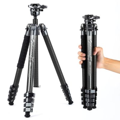 Fotopro X-Airfly 63 Inch Carbon Fiber Tripod with Panoramic Ball Head Flip Lock 2.51lb Lightweight Expandable Compact Portable Professional Camera Tripod for DSLR Load up to 33lb Grey