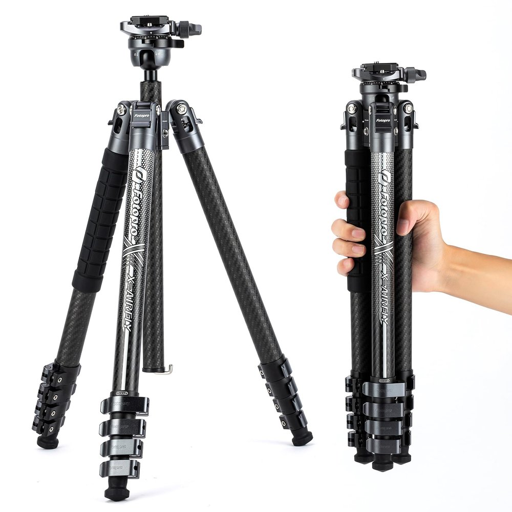 Fotopro X-Airfly 63 Inch Carbon Fiber Tripod with Panoramic Ball Head Flip Lock 2.51lb Lightweight Expandable Compact Portable Professional Camera Tripod for DSLR Load up to 33lb Grey