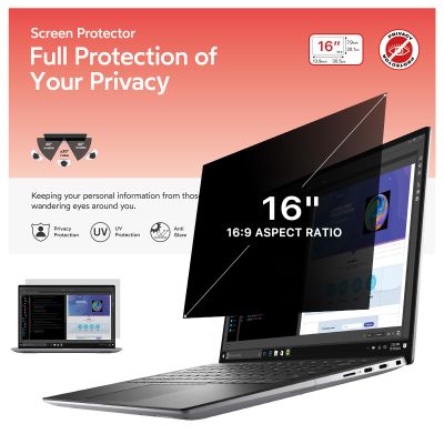 bersem 16 inch Laptop Privacy Screen for 16:9 Ratio Computer Monitor, Anti-Glare, Blue Light Filter, Removable, UV-Blocking, 1 Pack